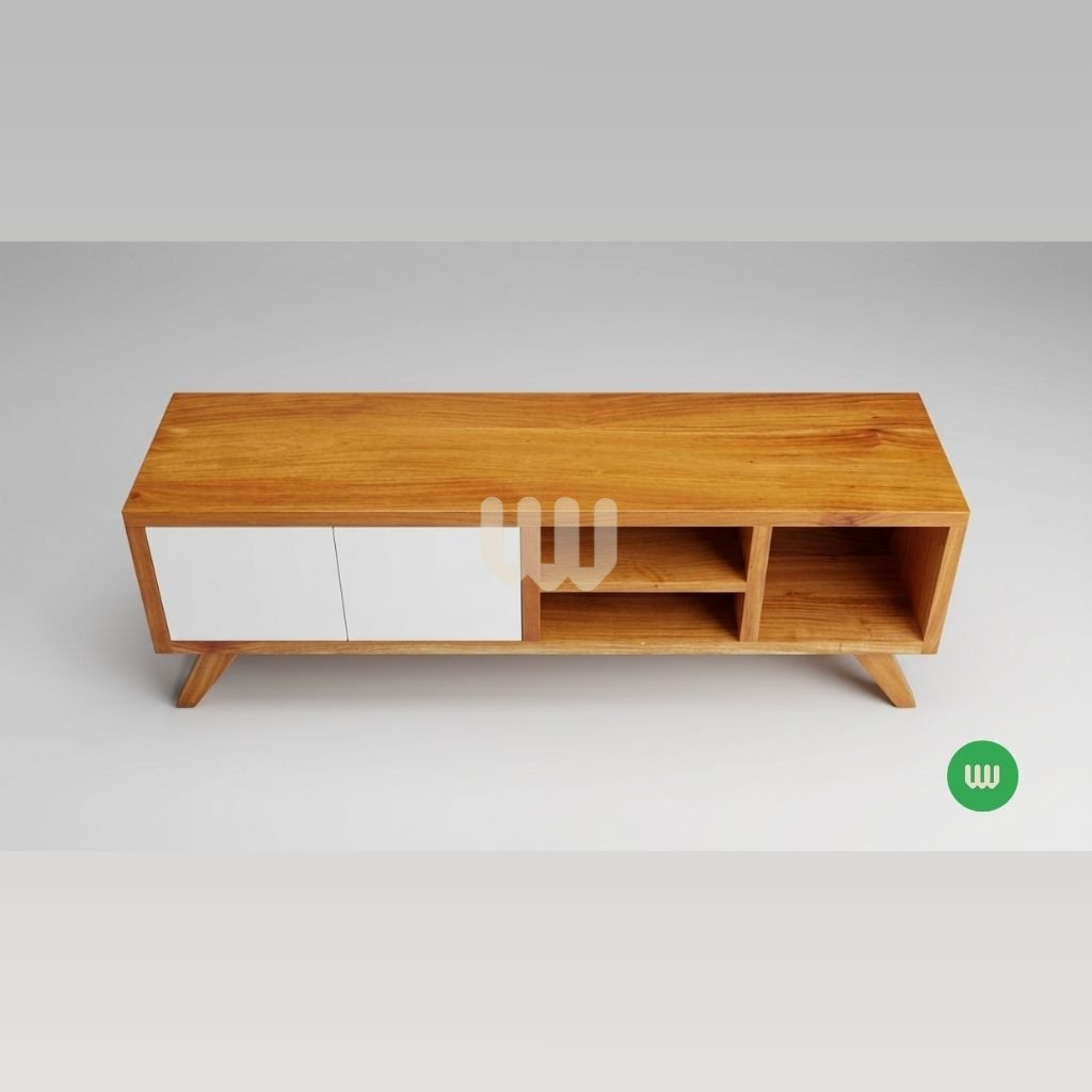 Oushmere Premium TV Cabinet | Solid Mvule Hardwood & White Soft-Close Drawers