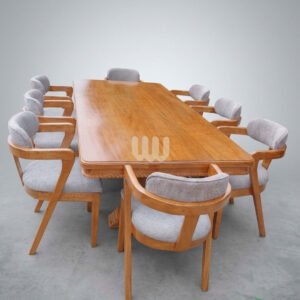 Oushmere Premium Cup Chair Dining Set – 8 Seater | Solid Mvule Hardwood & Upholstered Cup Chairs