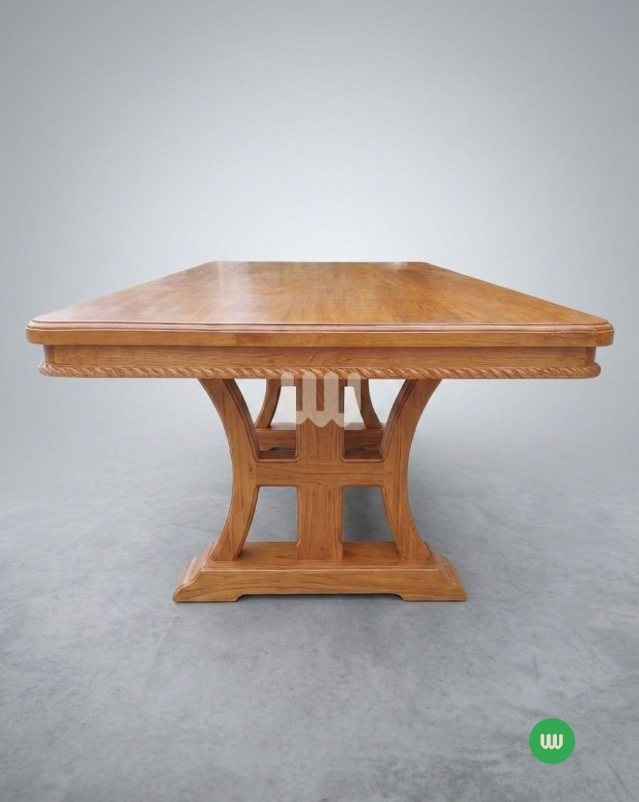 Oushmere Premium Cup Chair Dining Set – 8 Seater | Solid Mvule Hardwood & Upholstered Cup Chairs