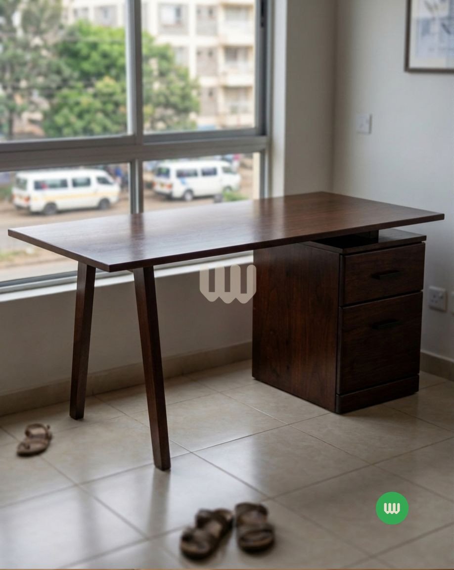 Simple Study Desk – Walnut Finish | 2 Storage Drawers | Blockboard Top