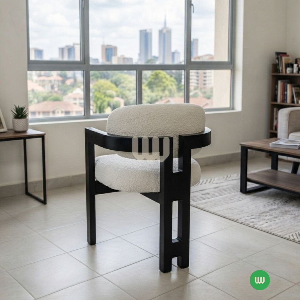 Sunshine Fluted Base Dining Set – 2 Seater | White Table Top | Black Painted Base | Beige Upholstered Chairs