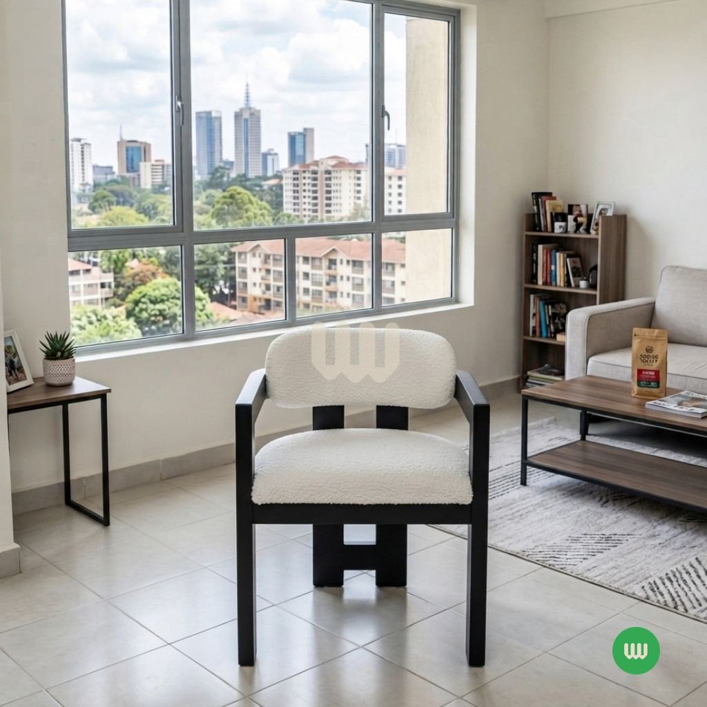 Sunshine Fluted Base Dining Set – 2 Seater | White Table Top | Black Painted Base | Beige Upholstered Chairs