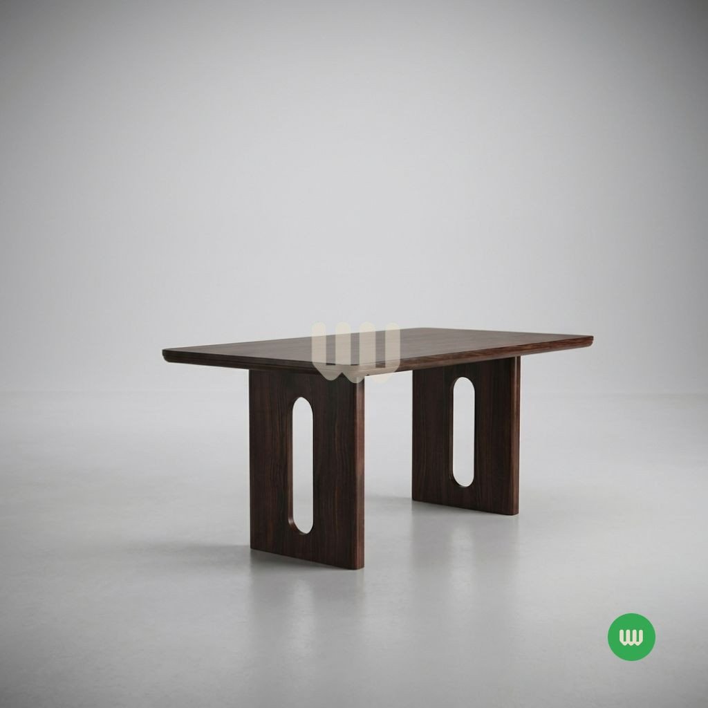 Sunshine Rolled Backrest Dining Set – 6 Seater | Matching Legs Table | Solid Hardwood | Walnut Finish