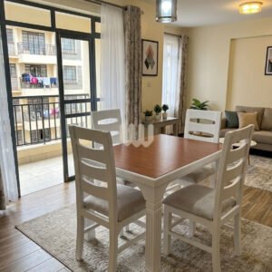 Mwangaza 4-Seater Dining Set – HP Veneered Top | White Finish | Beige Fabric Chairs
