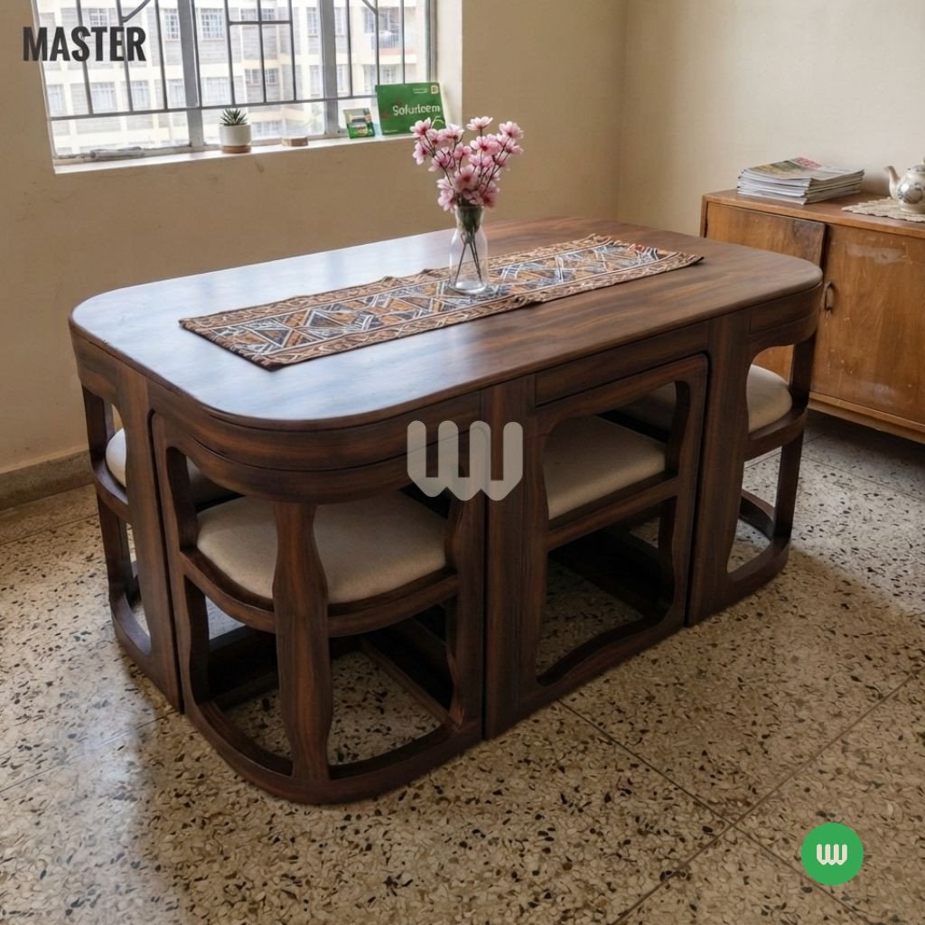 Sunshine Minimalist Dining Set – 2 Seater | Walnut Finish | Space-Saving Dining Table with Upholstered Chairs