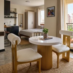 Sunshine Minimalist 2-Seater Dining Set | Marble Top | Fluted Pedestal Base | Rolled Back Chairs