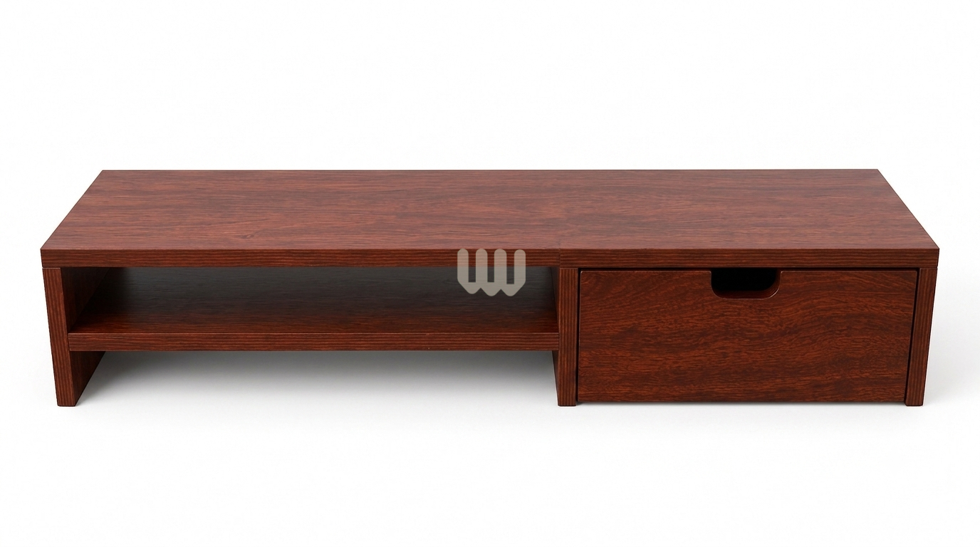 Jewel Wooden Monitor Stand | Solid Mahogany Desk Organizer with Storage Drawer