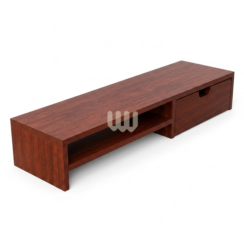 Jewel Wooden Monitor Stand | Solid Mahogany Desk Organizer with Storage Drawer