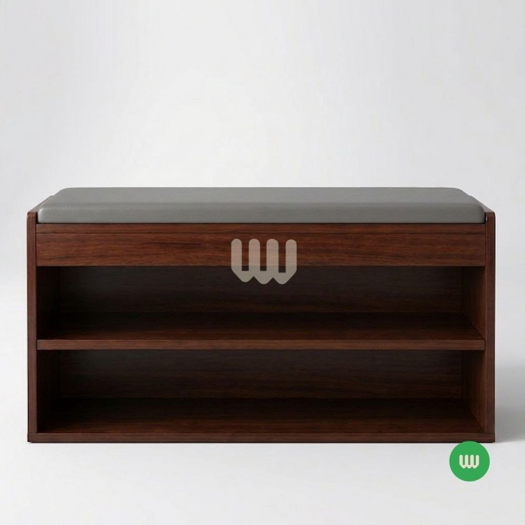 Jewel Shoe Rack Bench – 8 Pair Storage | Solid Hardwood & Walnut Finish