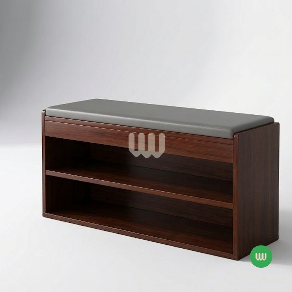 Jewel Shoe Rack Bench – 8 Pair Storage | Solid Hardwood & Walnut Finish