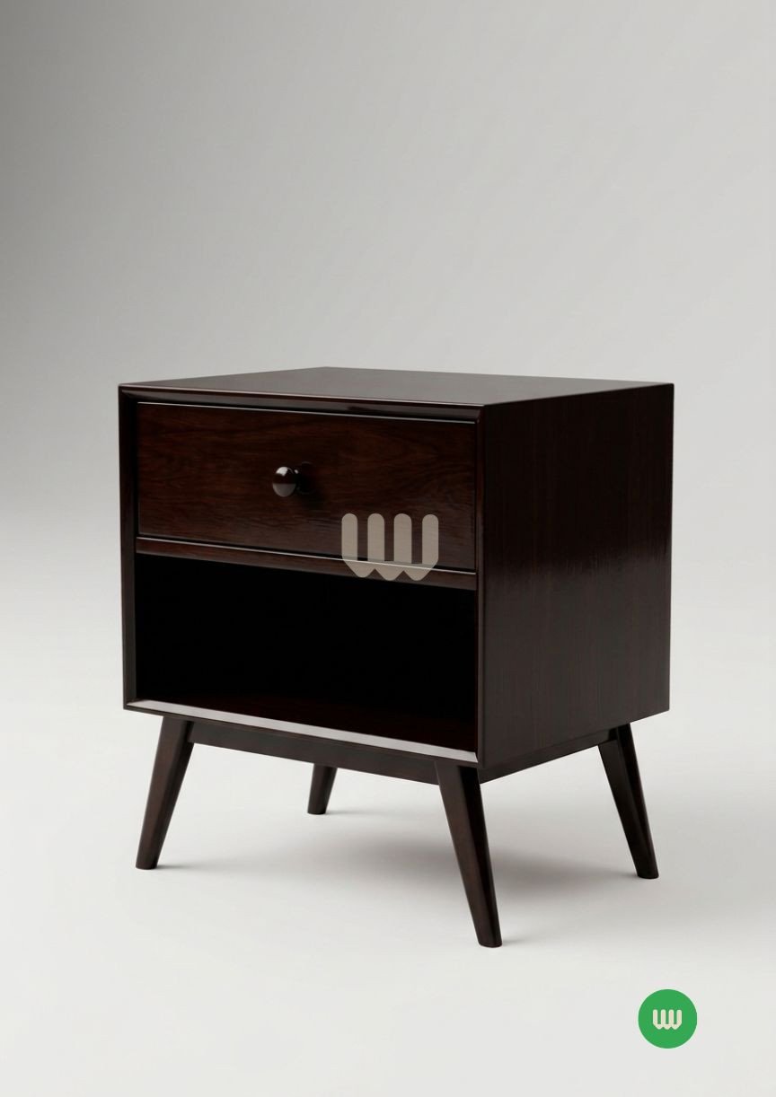 Jewel Walnut Bedside Table – 1 Drawer + Open Shelf | Premium MDF Board & Walnut Finish