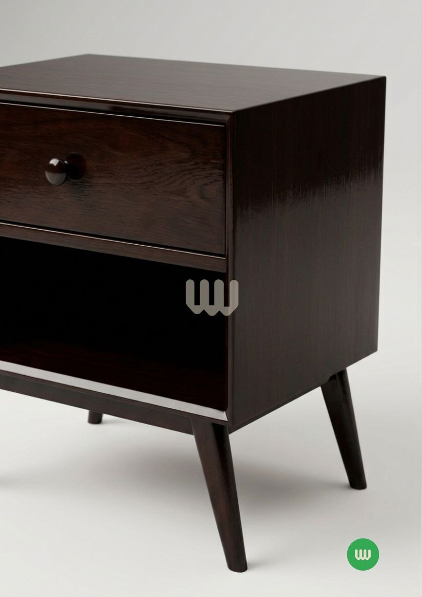 Jewel Walnut Bedside Table – 1 Drawer + Open Shelf | Premium MDF Board & Walnut Finish