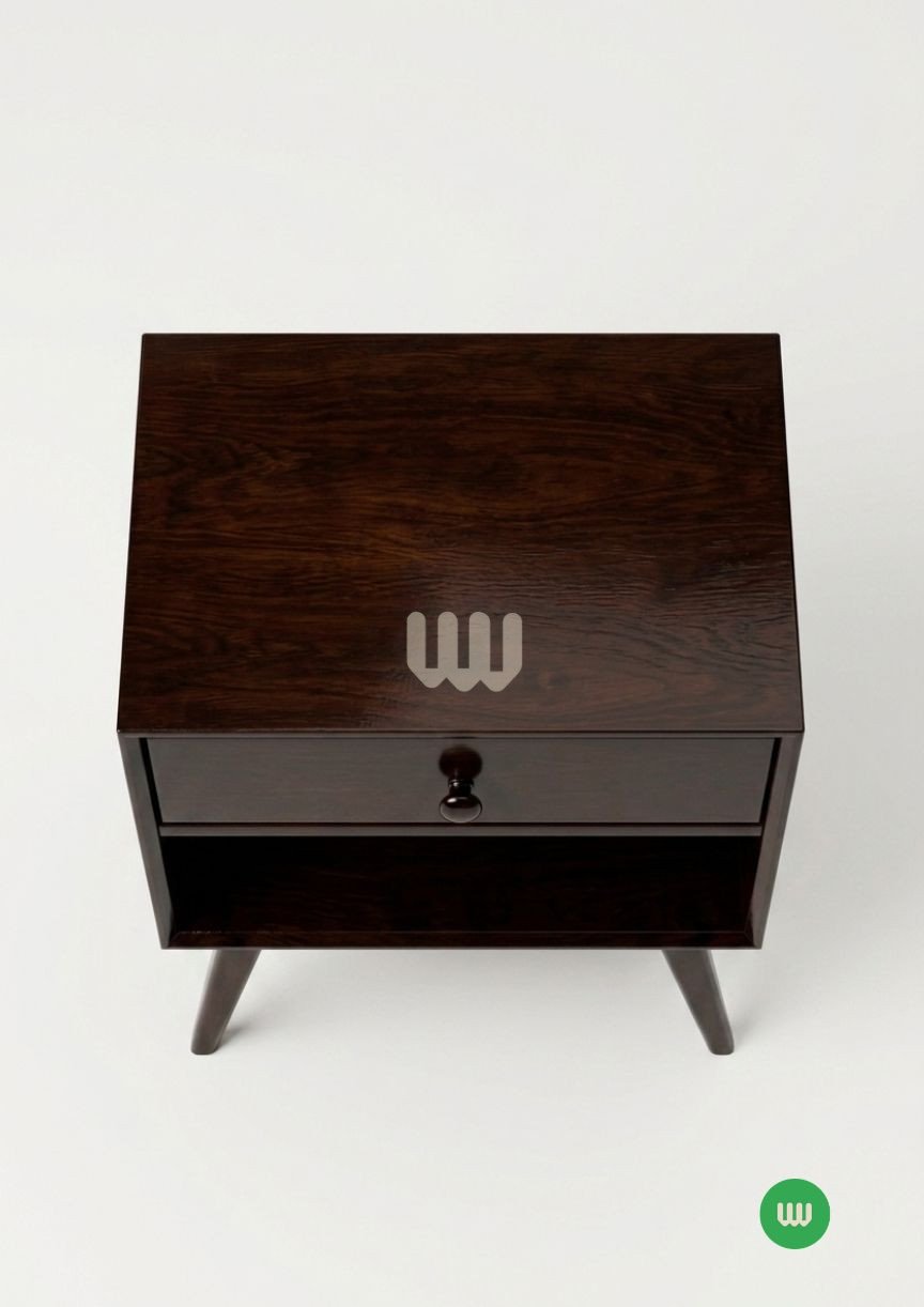 Jewel Walnut Bedside Table – 1 Drawer + Open Shelf | Premium MDF Board & Walnut Finish