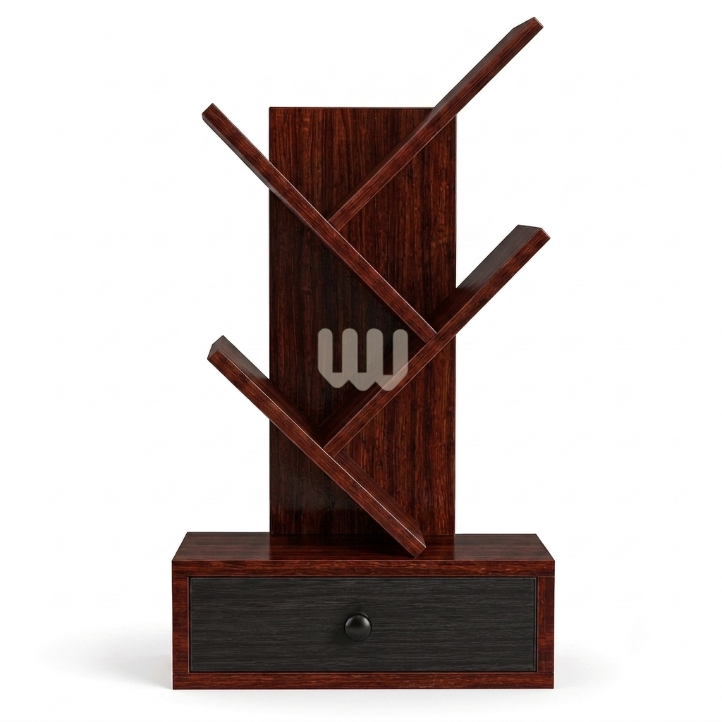 Jewel Wooden Tree Bookshelf | Solid Mahogany Display Shelf with Storage Drawer