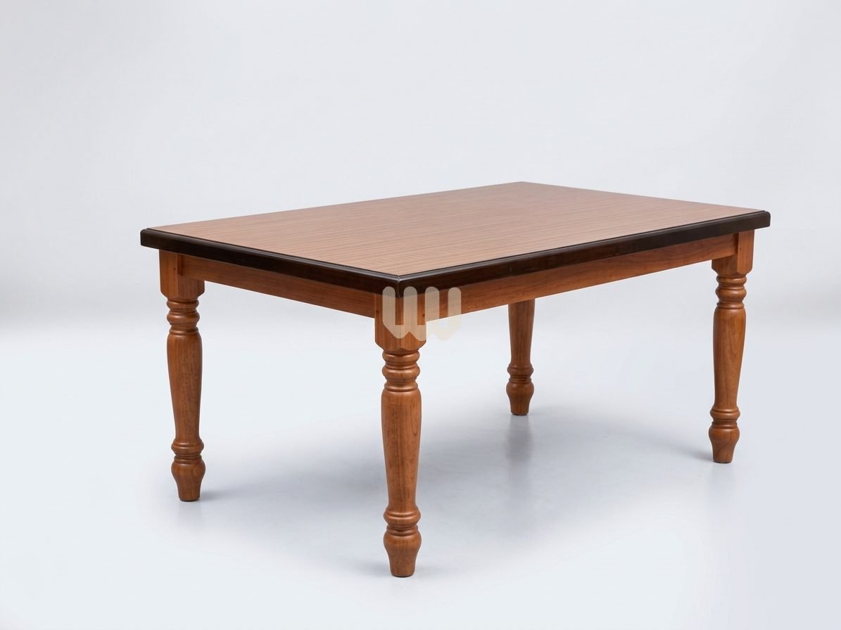 Bestie 6-Seater Dining Set – Cypress Wood, Mahogany-Stained Finish & Grey Fabric