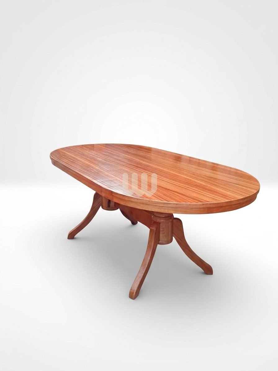 Bestie Mahogany 8-Seater Oval Dining Set | Mahogany Wood | Maroon Fabric | Laminated Board Top