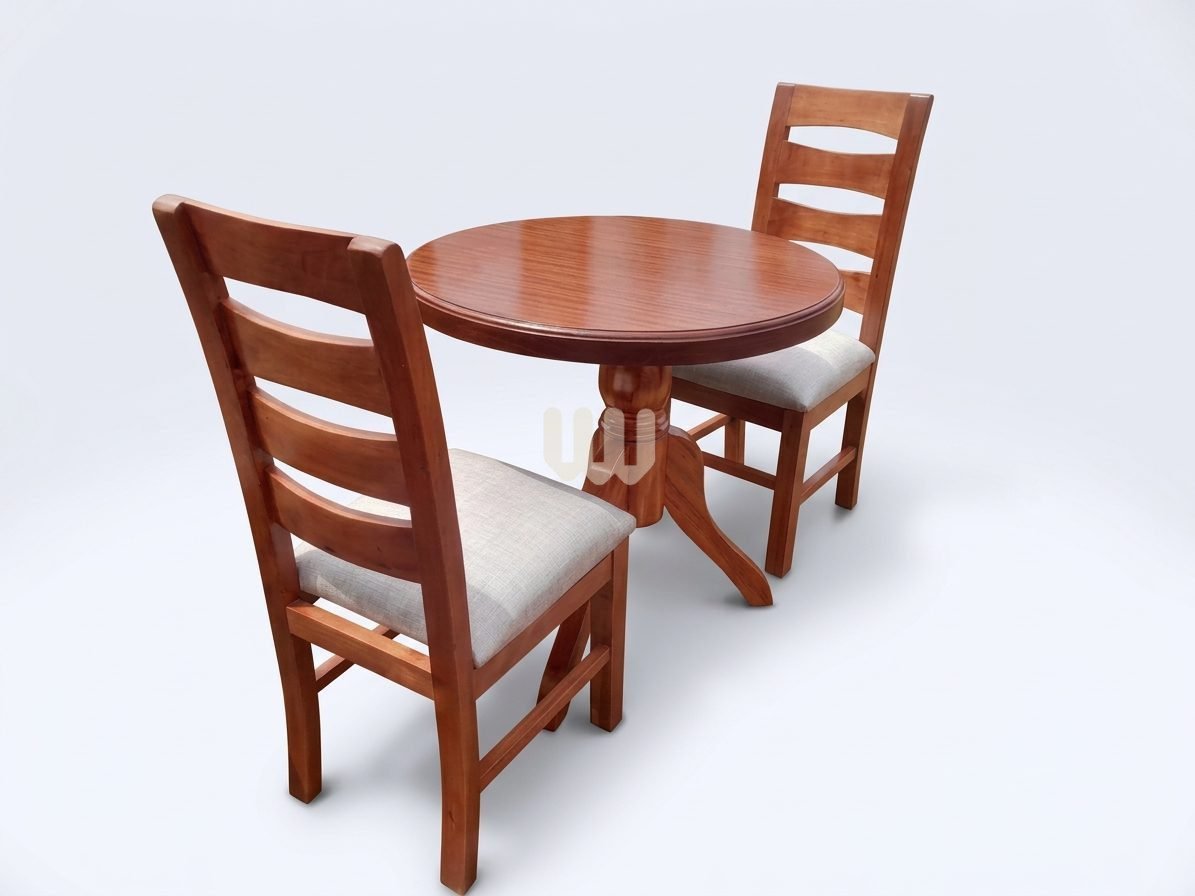 Bestie 4-Seater Dining Set | Cypress Wood | Mahogany Stain | Mahogany Laminated Top | Beige Fabric
