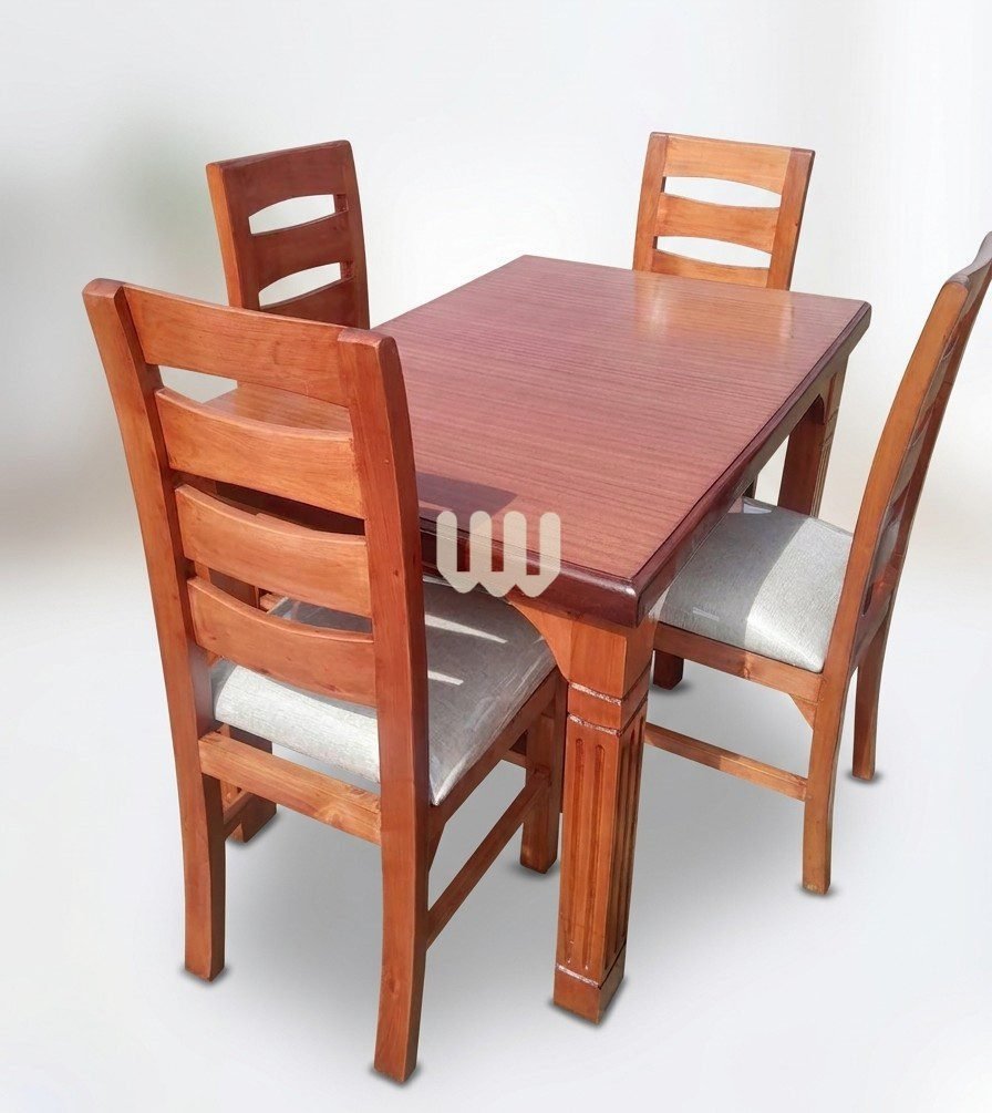 Bestie 4-Seater Dining Set | Cypress Wood | Mahogany Stain | Mahogany Laminated Top | Beige Fabric