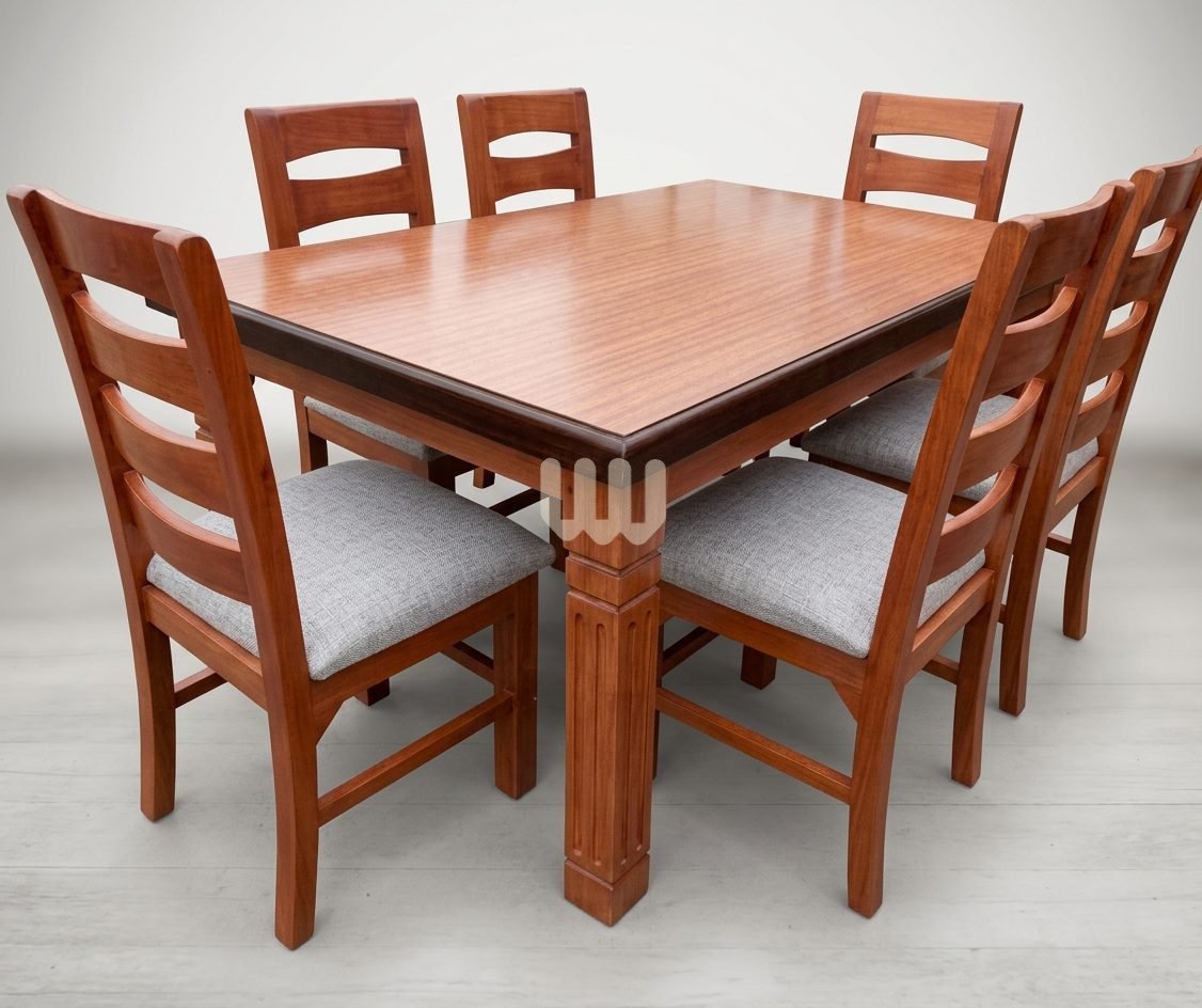 Bestie 4-Seater Dining Set | Cypress Wood | Mahogany Stain | Mahogany Laminated Top | Beige Fabric