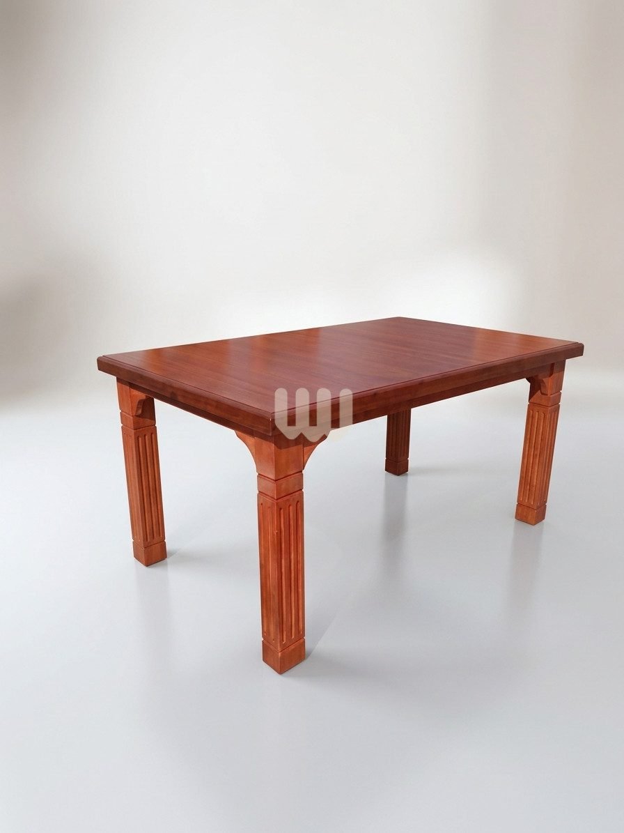 Bestie 6-Seater Wooden Dining Set – Cypress Wood | Mahogany Laminated Board Top | Beige Upholstery