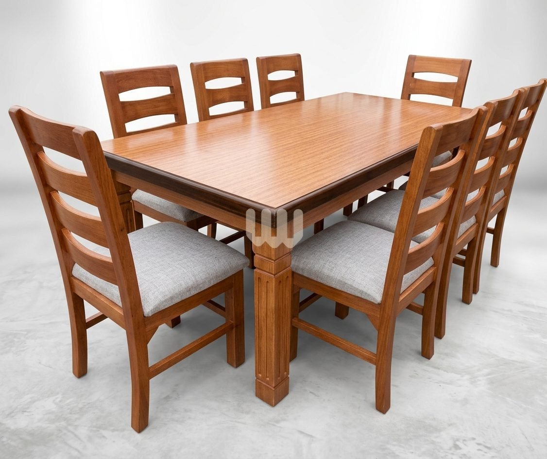 Bestie 4-Seater Dining Set | Cypress Wood | Mahogany Stain | Mahogany Laminated Top | Beige Fabric
