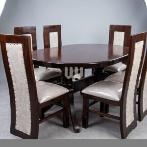 Claire & Clara 6-Seater Dining Set – Oval Table | Cypress Wood & Beige Upholstery