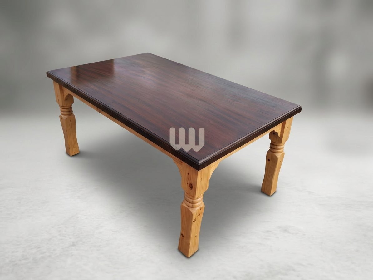 Claire & Clara Java 6-Seater Dining Set | Cypress Wood | Walnut MDF Tabletop | Grey Titan Fabric