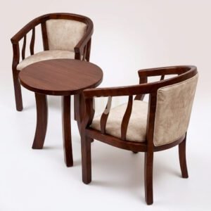 Jewel 2-Seater Lounge Set | Mahogany Wood | Walnut Finish | Beige Fabric | High-Density Foam