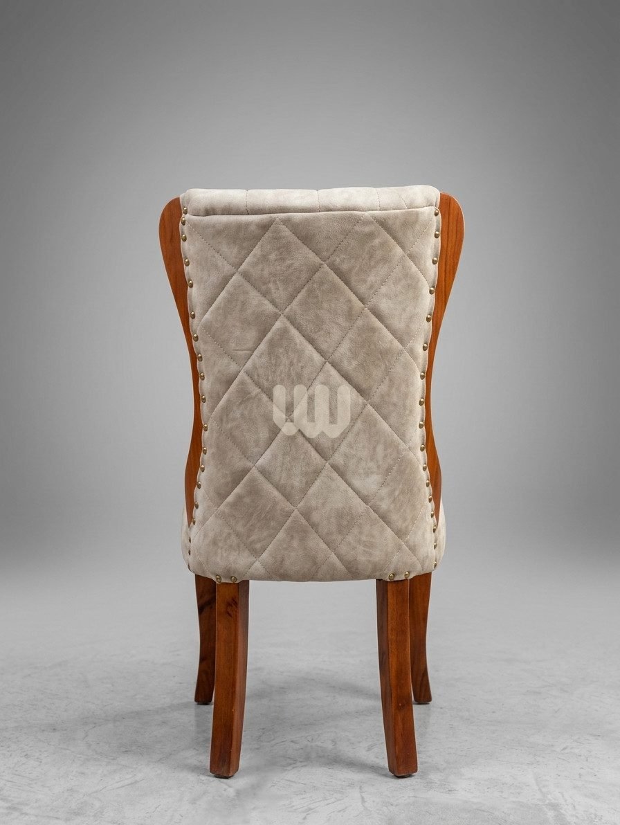 KimWoods Chester 6-Seater Tufted Dining Set | Quilted Upholstered Chairs | Marble Sheet Top | Beige Fabric