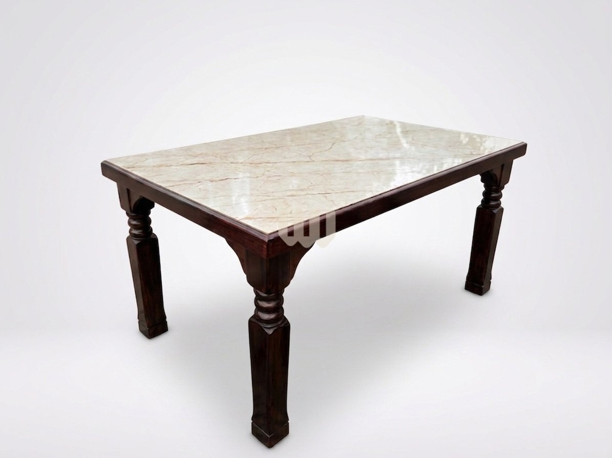 Mtwaper Unique 6-Seater Dining Set – Marble-Effect Top | Cypress Wood & Beige Upholstery