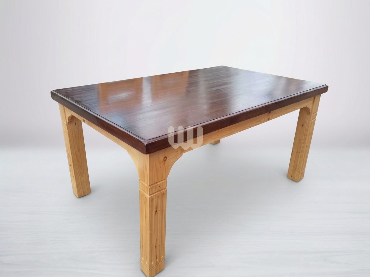Mtwaper Wooden 6-Seater Dining Set | Cypress Wood | MDF Tabletop | Forest Pattern Fabric