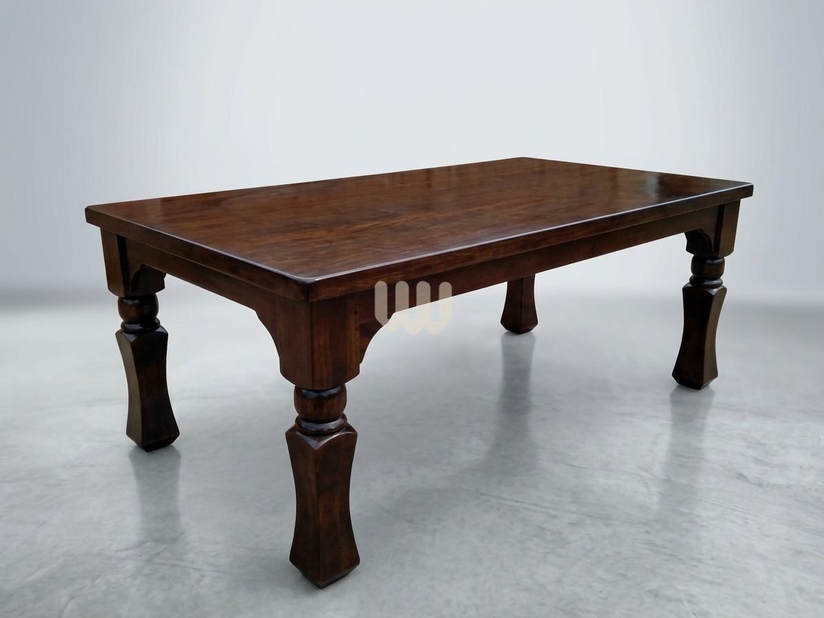 Kimwoods Chester 6-Seater Dining Set with Golden Rings | Solid Wood Table | Walnut-Mahogany Finish | Beige Fabric
