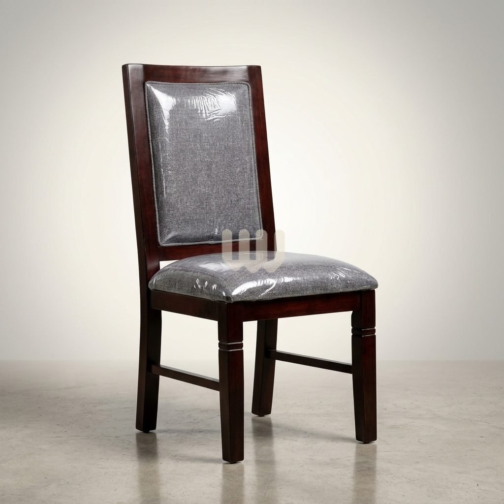 Claire / Clara / Java Dining Set | Marble-Sheet Tabletop | Cypress Wood | Walnut Finish | Grey Titan Fabric