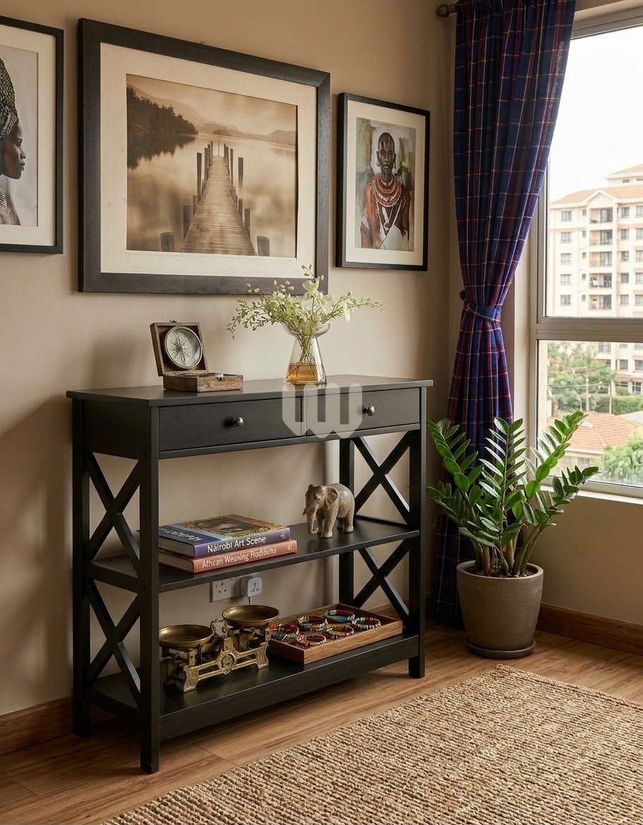 Jewel Console Table | Black Finish | 2 Drawers & 2 Open Shelves