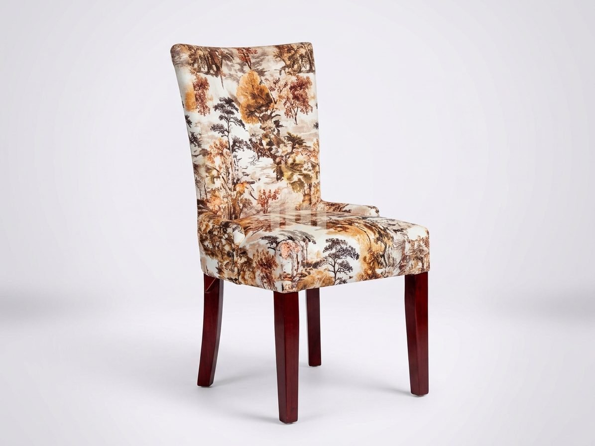 KimWoods Chester 6-Seater Mix & Match Dining Set | MDF Tabletop | Walnut Finish | Light Brown & Floral Upholstery