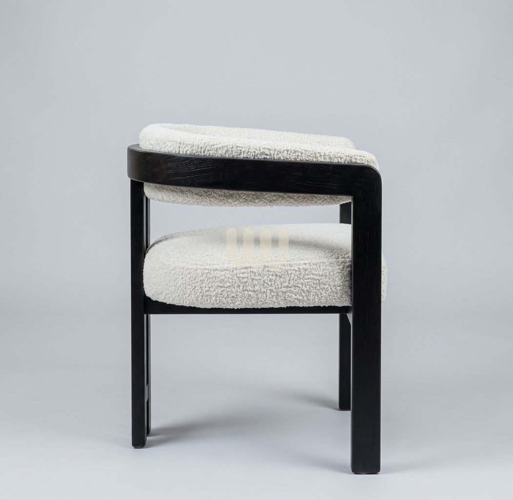 Sunshine Minimalist 4-Seater Dining Set | Oval Table | Black Finish | White MDF Top | Beige Bouclé