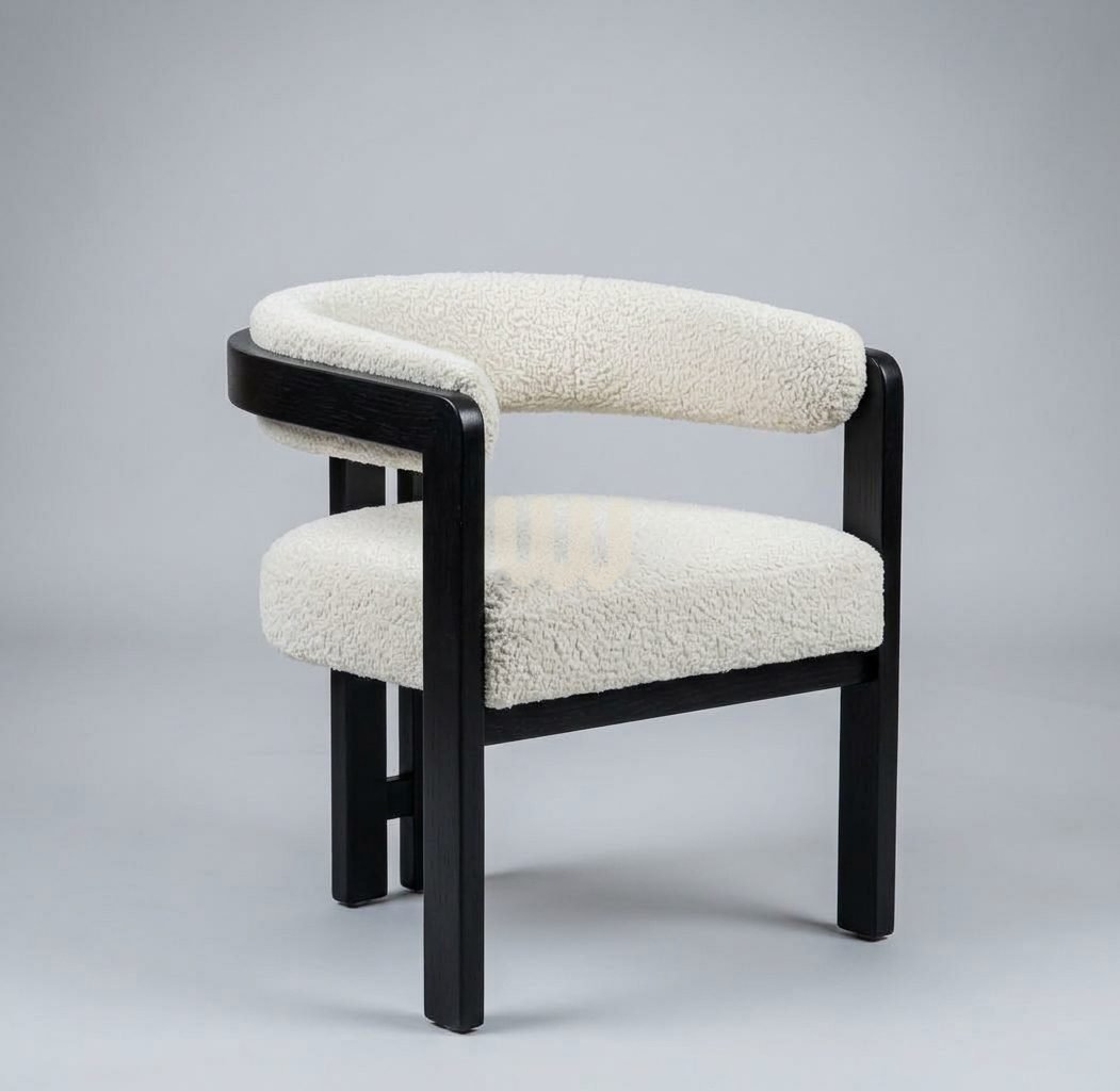 Sunshine Minimalist 4-Seater Dining Set | Oval Table | Black Finish | White MDF Top | Beige Bouclé