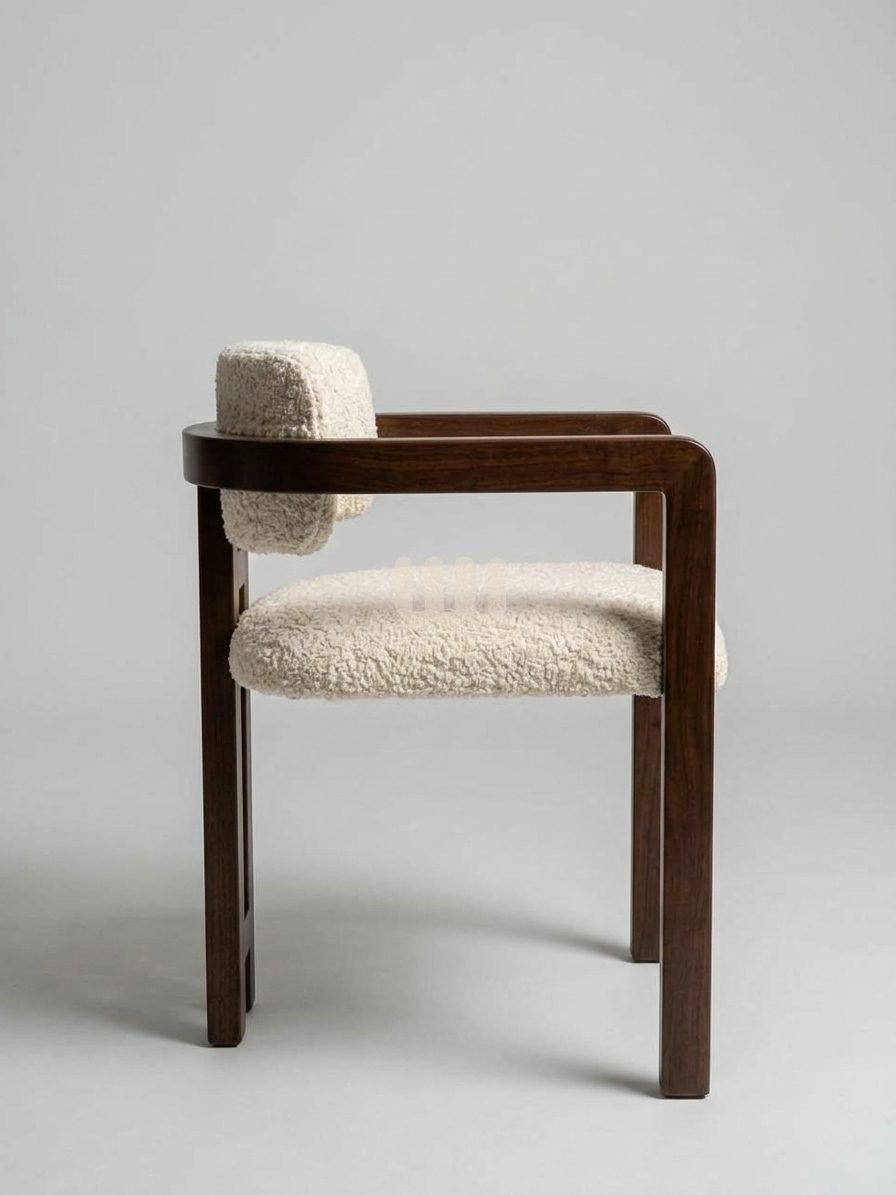 Sunshine Minimalist 6-Seater Oval Dining Set | Beige Bouclé | Marble-Look Top | Walnut Finish | Cypress Wood
