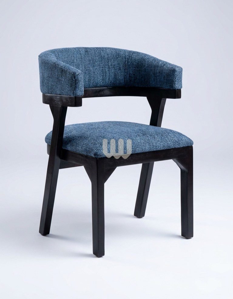 Sunshine Minimalist 6-Seater Oval Dining Set | Cypress Wood | Blue Fabric | Black Finish | MDF Tabletop